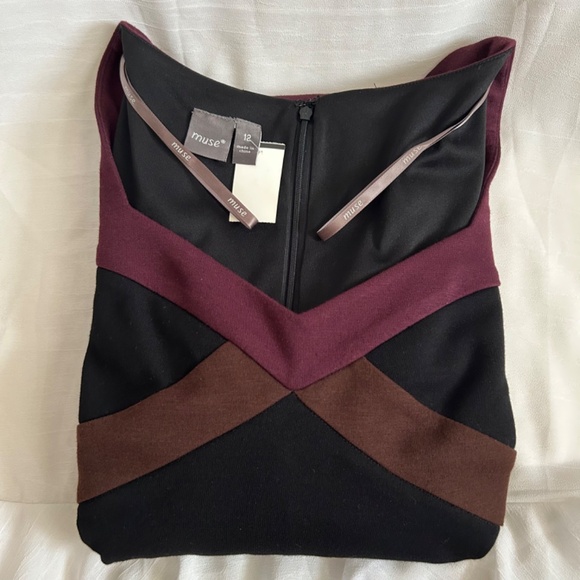 Muse Knit Black Dress Contrast Insets Bust and Hem Fall Colors Size 12 NWT - Picture 11 of 11
